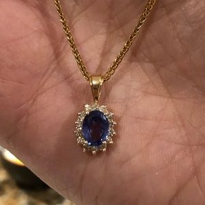22k gold, tanzanite w/ halo necklace